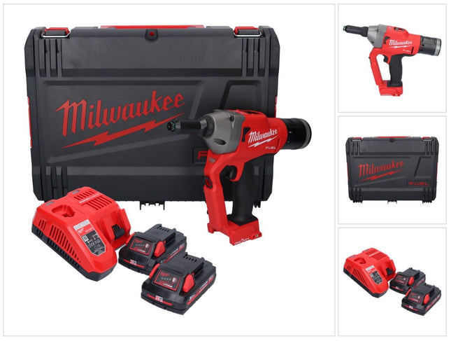 Rivettatrice cieca a batteria Milwaukee M18 ONEFPRT-302X 18 V 20 kN brushless + 2x batteria ricaricabile 3,0 Ah + caricabatterie + scatola HD