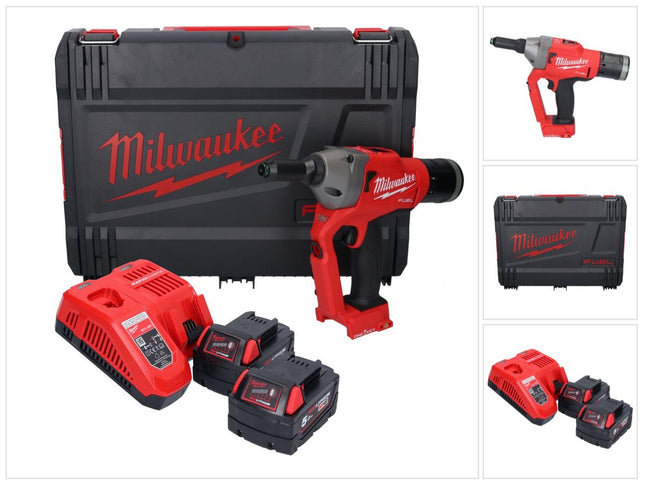 Rivettatrice cieca a batteria Milwaukee M18 ONEFPRT-502X 18 V 20 kN brushless + 2x batteria ricaricabile 5,0 Ah + caricabatterie + scatola HD