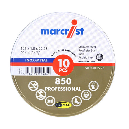 Marcrist 850 Inox Special disco da taglio ultrasottile 10 pezzi 115 x 1,0 x 22,23 mm ( 5007.0125.22 ) per smerigliatrici angolari