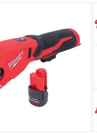 Milwaukee M12 PCSS-251 Tagliatubi a batteria in acciaio inox 12 V 12 - 28 mm + batteria 2,5 Ah - senza caricabatterie