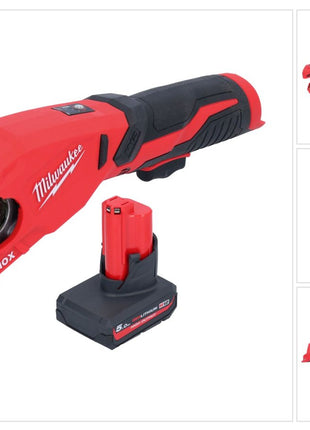 Milwaukee M12 PCSS-501 cordless stainless steel pipe cutter 12 V 12 - 28 mm + 1x rechargeable battery 5.0 Ah - without charger