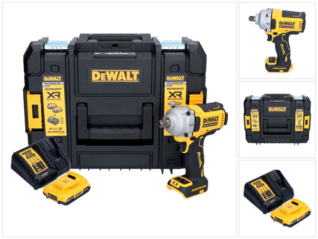 Clé à chocs sans fil DeWalt DCF 892 D1T 18 V 813 Nm 1/2" sans balais + 1 batterie 2,0 Ah + chargeur + TSTAK