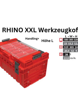Toolbrothers RHINO XXL Werkzeugkoffer ULTRA Handling+ Höhe L 38 l IP66 mit herausnehmbaren Trennwänden + Boxen
