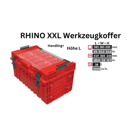 Toolbrothers RHINO XXL Valigia portautensili ULTRA Handling+ altezza L 38 l IP66 con divisori estraibili + cassette