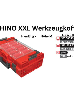Toolbrothers RHINO XXL Werkzeugkoffer ULTRA Handling+ Höhe M 15,4 l IP66 mit herausnehmbaren Trennwänden + Boxen