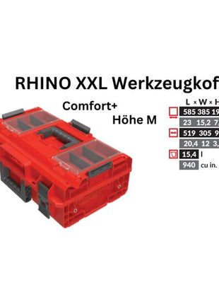Toolbrothers RHINO XXL Werkzeugkoffer ULTRA Comfort+ Höhe M 15,4 l IP66 mit herausnehmbaren Trennwänden + Boxen