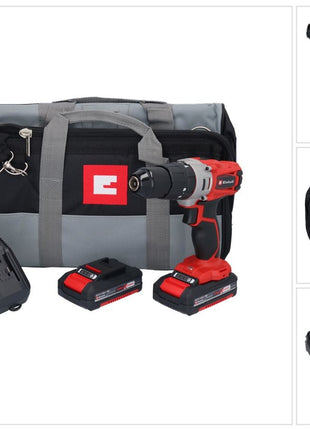 Einhell TE-CD 18/2 Li-i-Kit trapano a percussione a batteria 18 V 44 Nm + 2x batteria ricaricabile 1,5 Ah + caricatore + borsa
