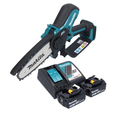 Makita DUC 150 RT2 Tronçonneuse d'elagage sans fil 18 V 15 cm Brushless + 2x batterie 5,0 Ah + kit chargeur