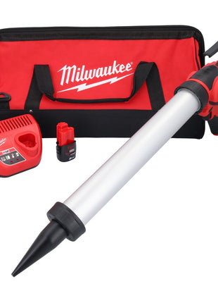 Milwaukee M12 PCG/600A-201B Akku Kartuschenpresse 12 V 600 ml ( 4933448764 ) + 1x Akku 2,0 Ah + Ladegerät + Tasche