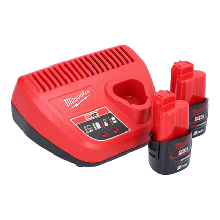 Milwaukee M12 FPTR-202X Cliquet traversant sans fil 12 V 81 Nm 1/4'' 3/8'' Brushless ( 4933480754 ) + 2x batterie 2,0 Ah + chargeur + boîtier HD