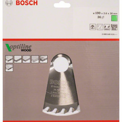 BOSCH Kreissägeblatt Optiline Wood Außen-Ø 190 mm Zähnezahl 36 WZ ( 4000908913 )