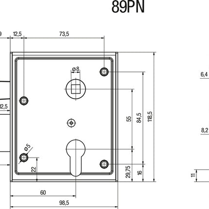 BEVER Universal-Kastenschloss 89 BK / PK DIN links / rechts PZ ( 3000251631 )
