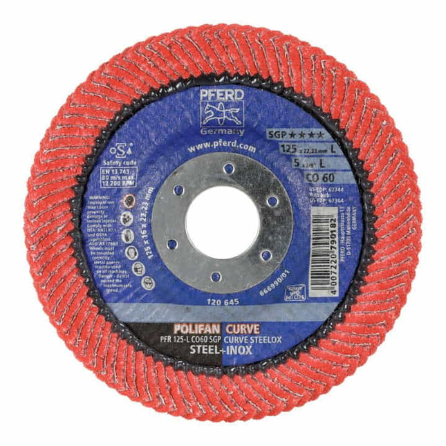 Disco lamellare PFERD POLIFAN CO SGP CURVE STEELOX Ø 125 mm granulometria 60 CURVE ( 4000842359 )