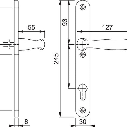 HOPPE Garniture de porte 1/2 profilé New York 1810/3346SN aluminium F9016 ( 3000203615 )