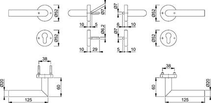 HOPPE Garniture coupe-feu Amsterdam FS-E1400/42H/42HS acier inoxydable F69 D/D ( 3000203122 )