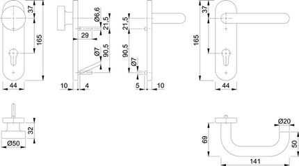HOPPE Garniture coupe-feu Paris FS-E58/353KH/138 Acier inoxydable F69 D/K ( 3000203112 )