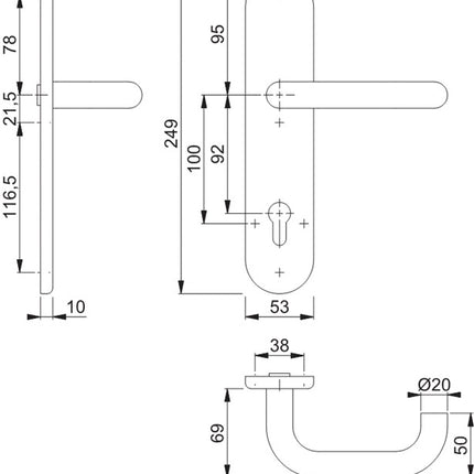 HOPPE Demi-garniture à plaque longue Paris E138F/3310 Acier inoxydable F69 ( 3000220121 )