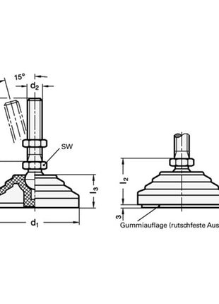GANTER plastic articulated foot GN 344 d1 80 mm, d2 M 12 mm l1 98 mm ( 4601002612 )
