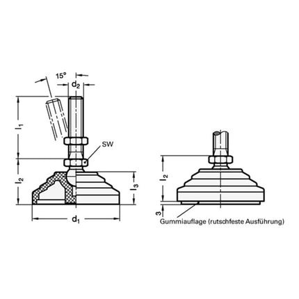 Piede articolato in plastica GANTER GN 344 d1 80 mm, d2 M 12 mm l1 98 mm ( 4601002612 )