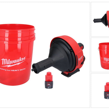 Appareil de nettoyage de tuyaux sur batterie Milwaukee M12 BDC8-201C 12 V + 1x batterie 2,0 Ah + spirale + seau - sans chargeur