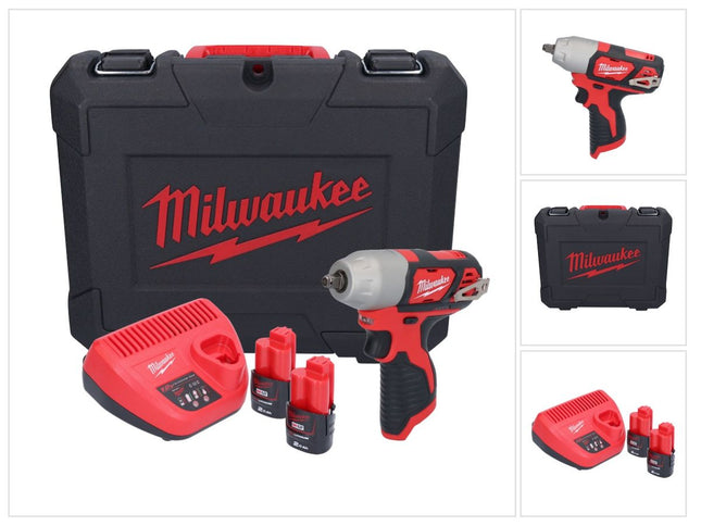 Milwaukee M12 BIW38-202C Clé à choc sans fil 12 V 135 Nm 3/8 ( 4933443899 ) + 2x batterie 2,0 Ah + chargeur + coffret