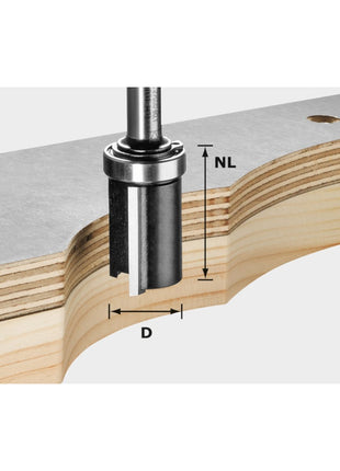 Festool HW S8 D19/NL25 fresa a filo 19,05 x 25 x 62 x 8 mm ( 491028 ) per la fresatura di sagome con cuscinetto a sfera in alto