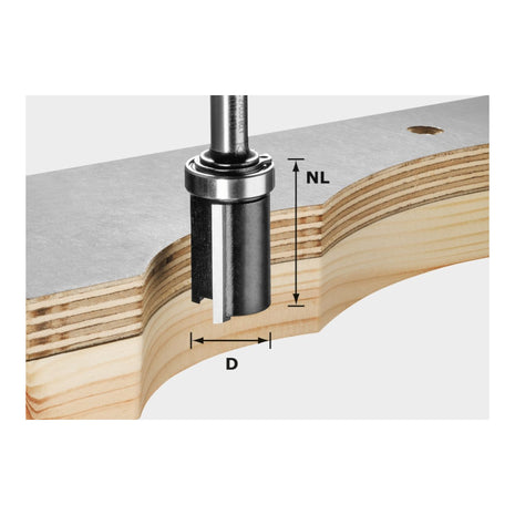 Festool HW S8 D19/NL25 fresa a filo 19,05 x 25 x 62 x 8 mm ( 491028 ) per la fresatura di sagome con cuscinetto a sfera in alto