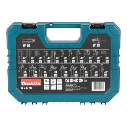 Set di frese Makita ( D-74778 ) 22 pezzi con gambo da 8 mm per la costruzione di mobili, falegnameria, carpenteria e fai da te