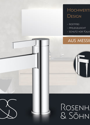 Rosenhahn & Söhne List M Badarmatur Wasserhahn Badezimmer - Armatur Bad [Chrom] - Heiß + Kalt Waschtischarmatur + Anschlussschläuche - Toolbrothers